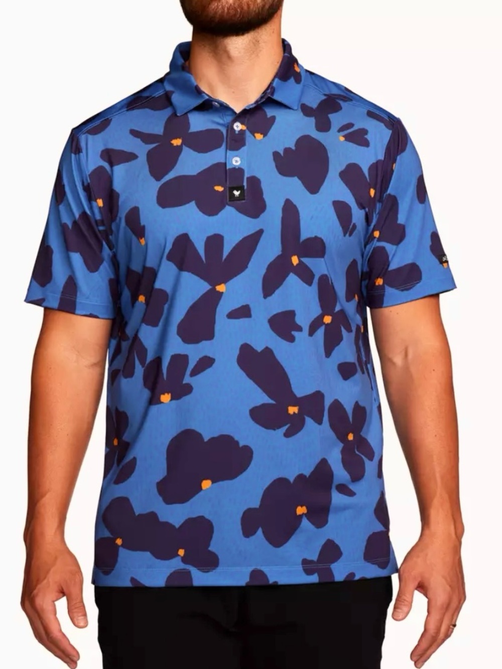 Bad Birdie Blue Dreams Floral Men's Short Sleeve Golf Polo Shirt Sz S